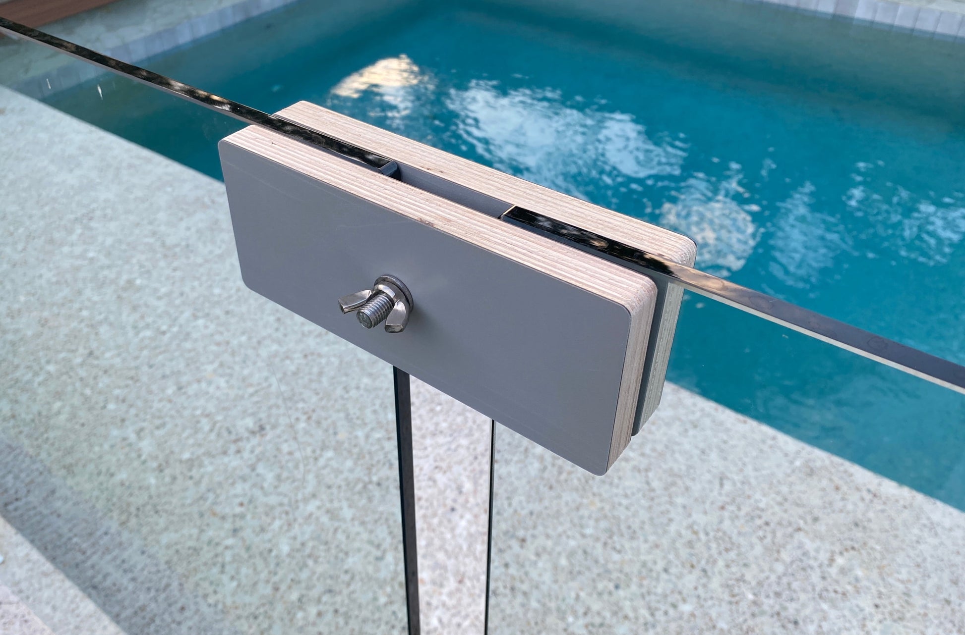 GlassBuddy is a handy brace for clamping panels of glass together during installation to ensure perfect alignment of your glass fence panels.